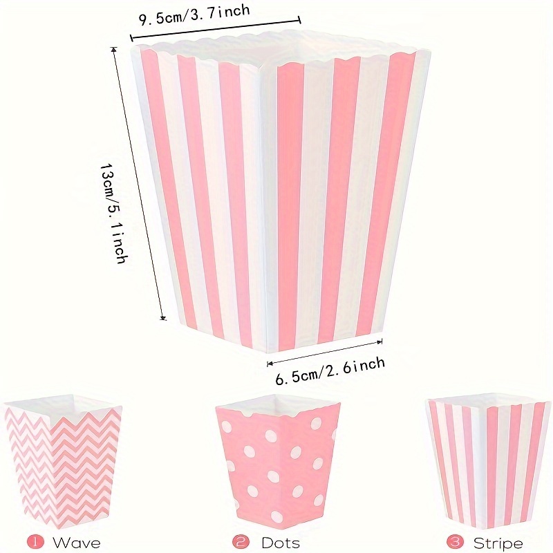 Wedding Favor Box - 12pcs/pack, Pink Paper Popcorn Boxes, Striped