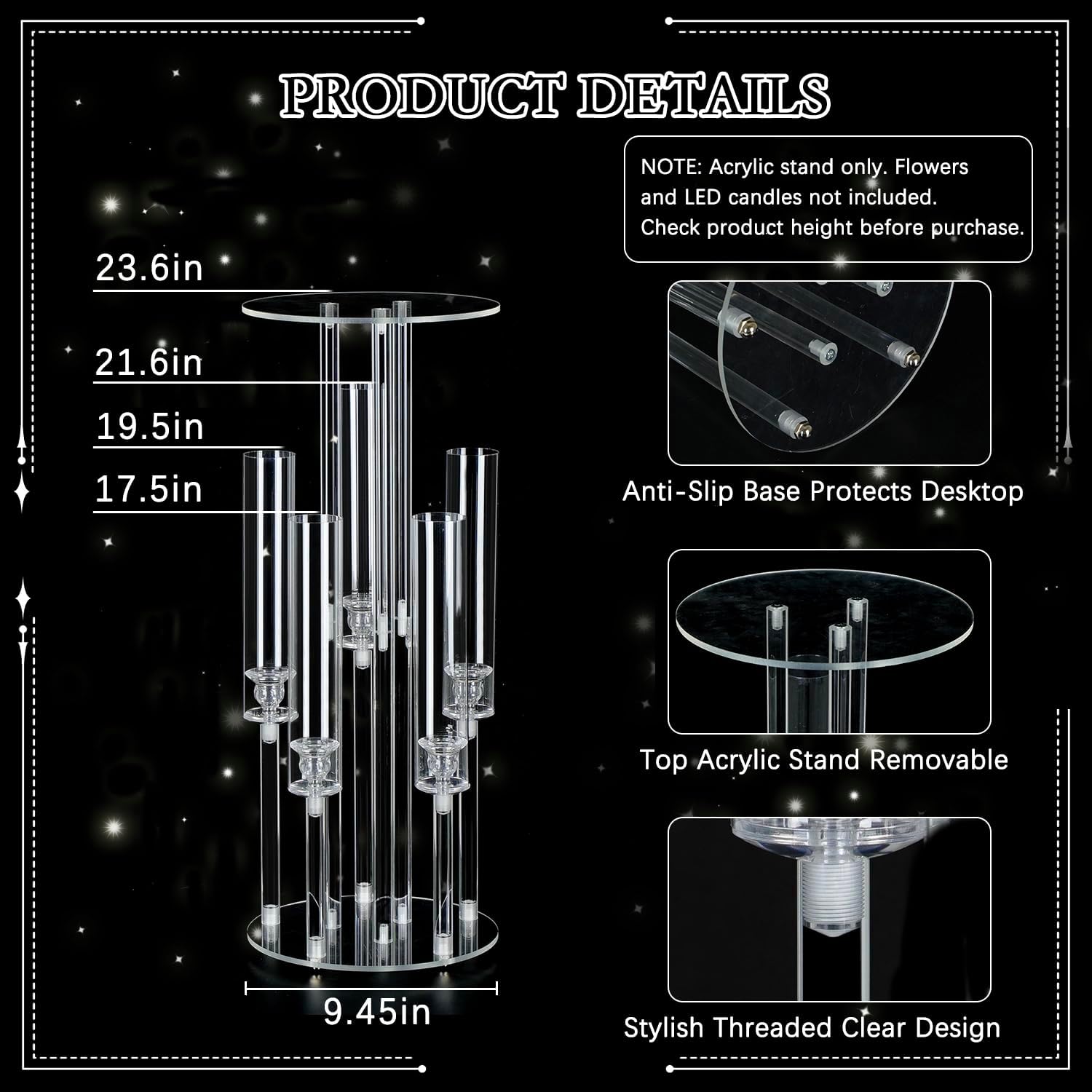 Clear 5-Arm Acrylic Candelabra - đánh giá và giá Centerpiece Vase Tall