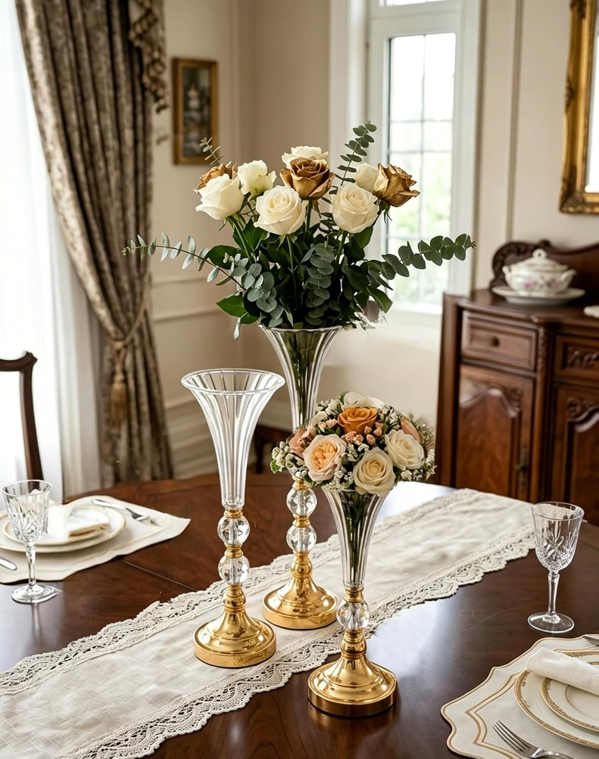 Set of 3 Gold Acrylic Trumpet  - đánh giá và giá Centerpiece Vase Tall