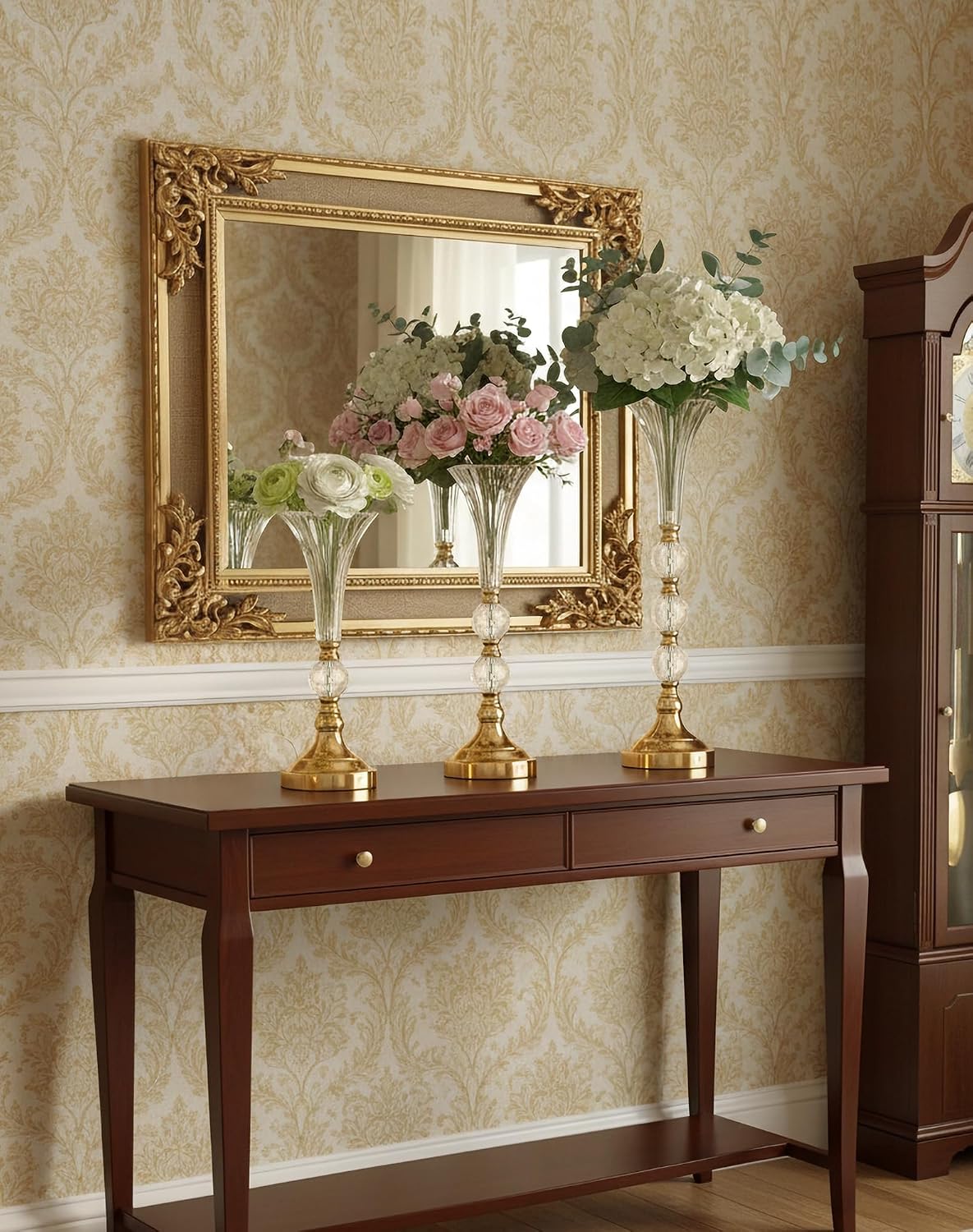 Set of 3 Gold Acrylic Trumpet  - đánh giá và giá Centerpiece Vase Tall