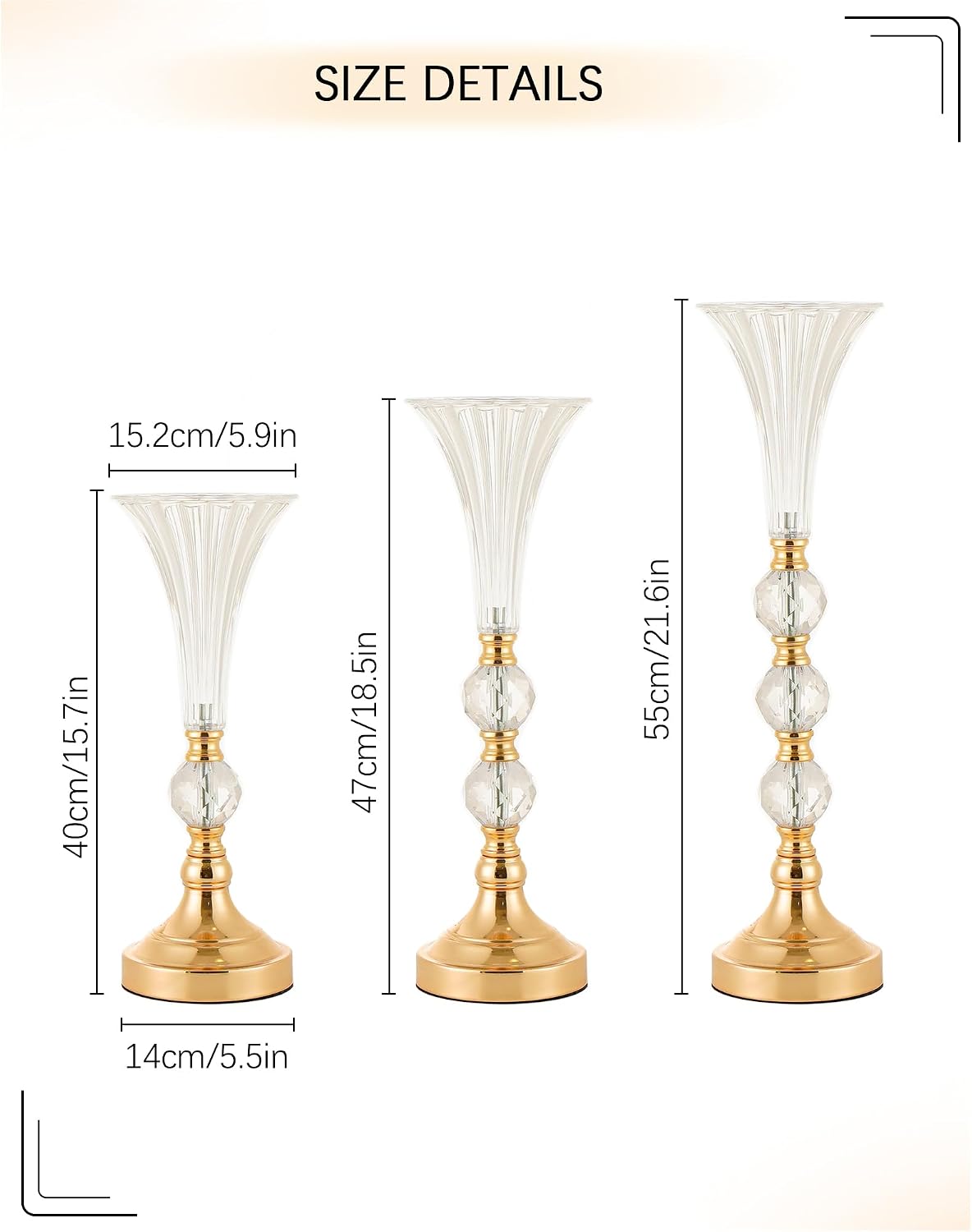 Set of 3 Gold Acrylic Trumpet  - đánh giá và giá Centerpiece Vase Tall