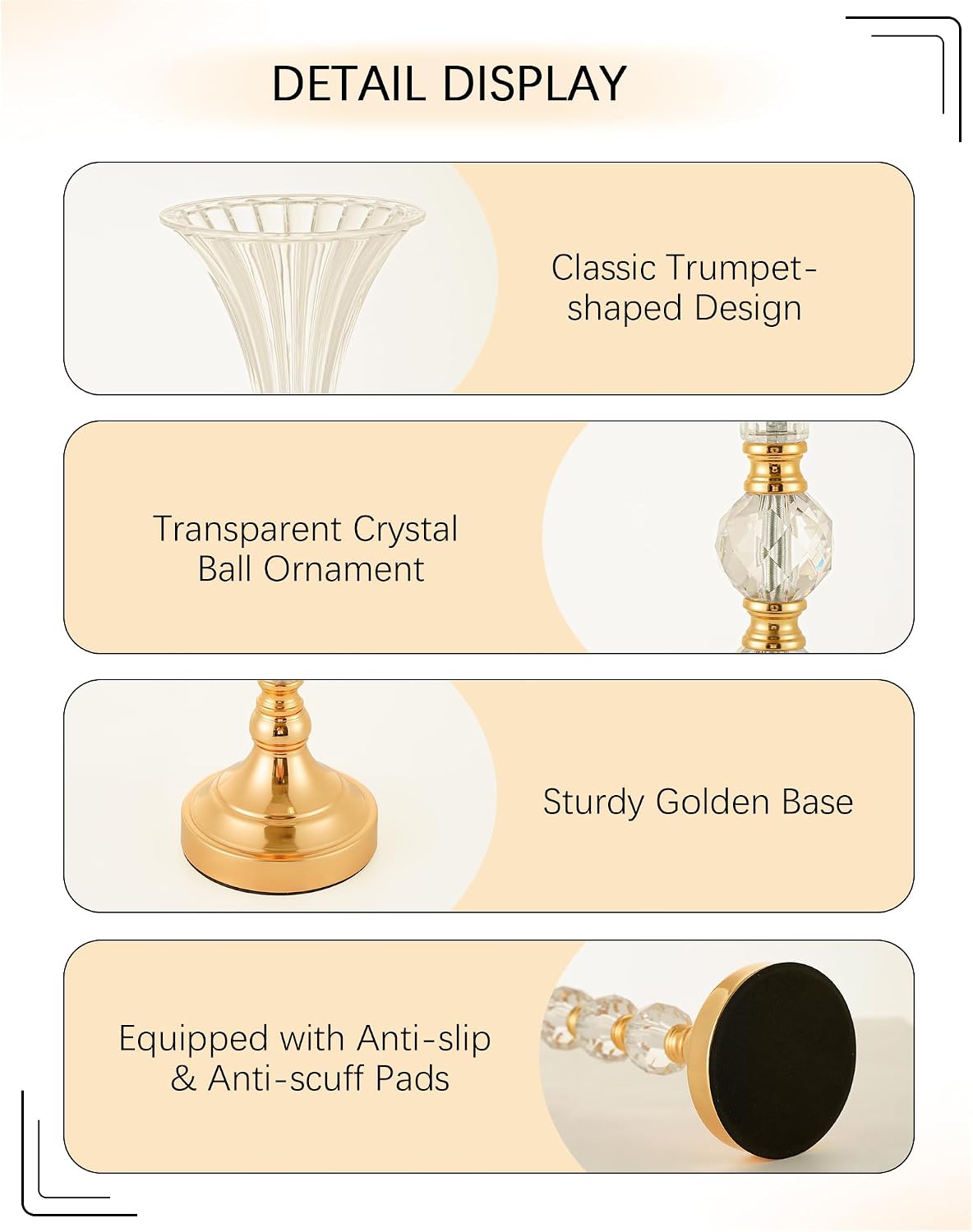 Set of 3 Gold Acrylic Trumpet  - đánh giá và giá Centerpiece Vase Tall